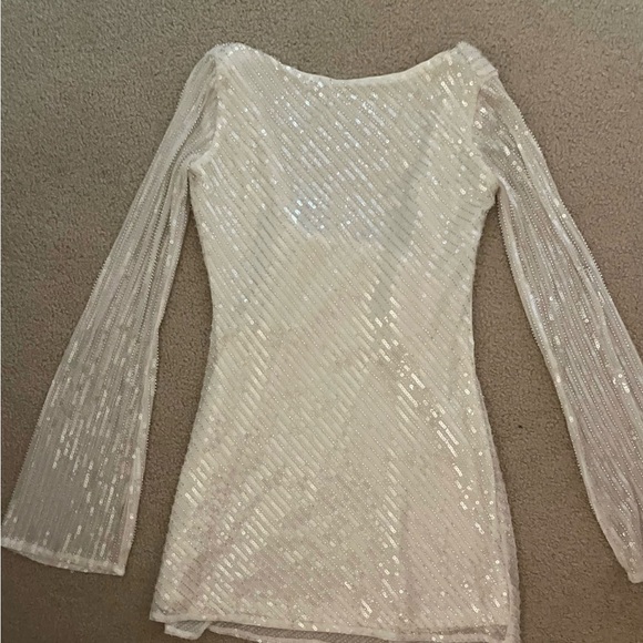 Sequin Long-Sleeve Mini Dress - White - Picture 5 of 7